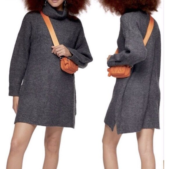 Topshop Oversized Relaxed Ribbed Turtleneck Gray Sweater Dress Sz XS NWOT - Picture 1 of 7